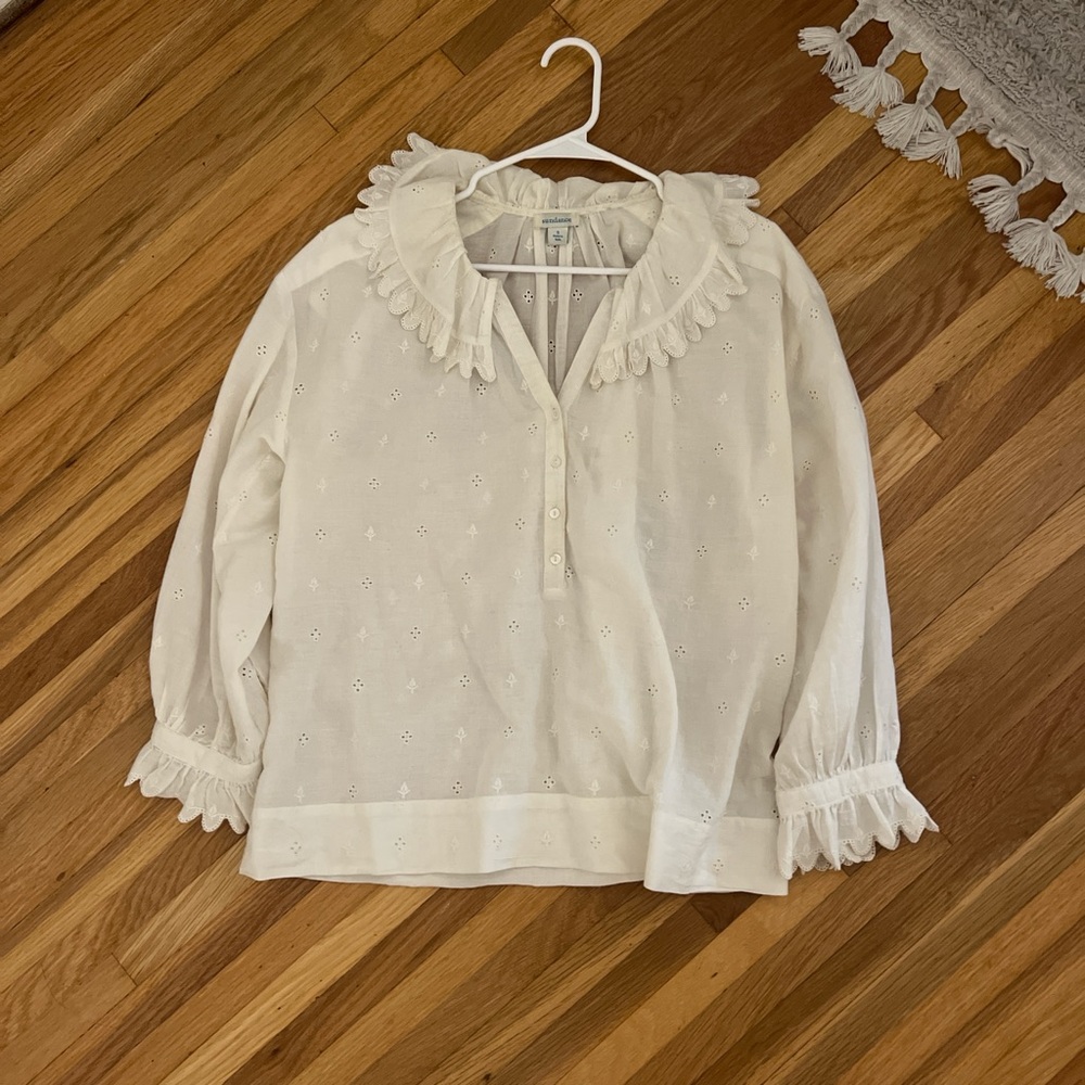Anthropologie Eyelet Ruffled Collar Blouse in Cream